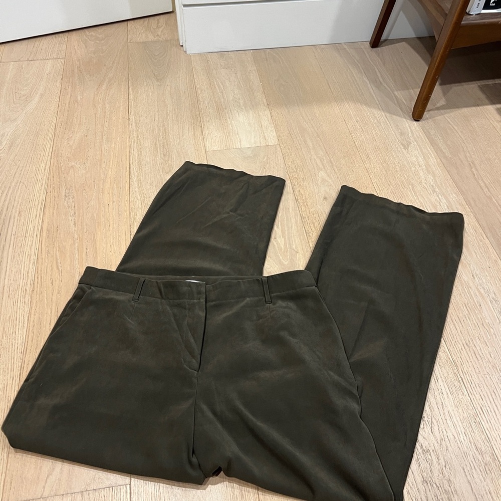 Green suede trouser - Coldwater Creek size 14 - wide leg olive